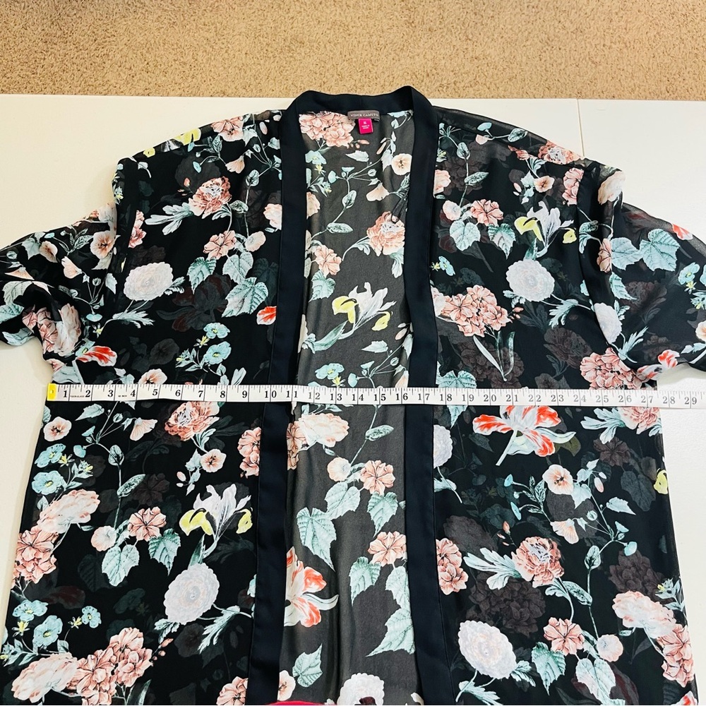 Vince Camuto Floral Sheer Kimono Cardigan Women Size XL Black/Pink Boho Vacay - Picture 7 of 9